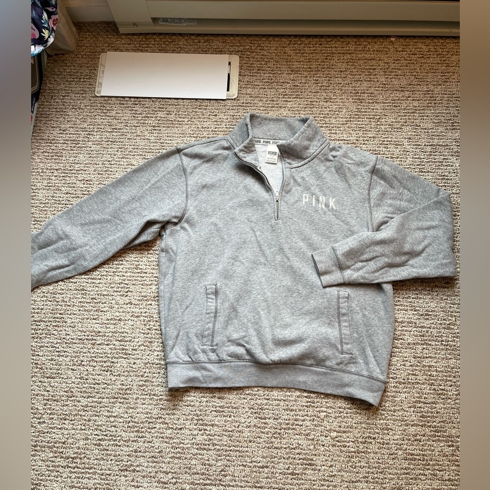 Victoria’s Secret PINK 1/4 zip sweatshirt in light gray FUC